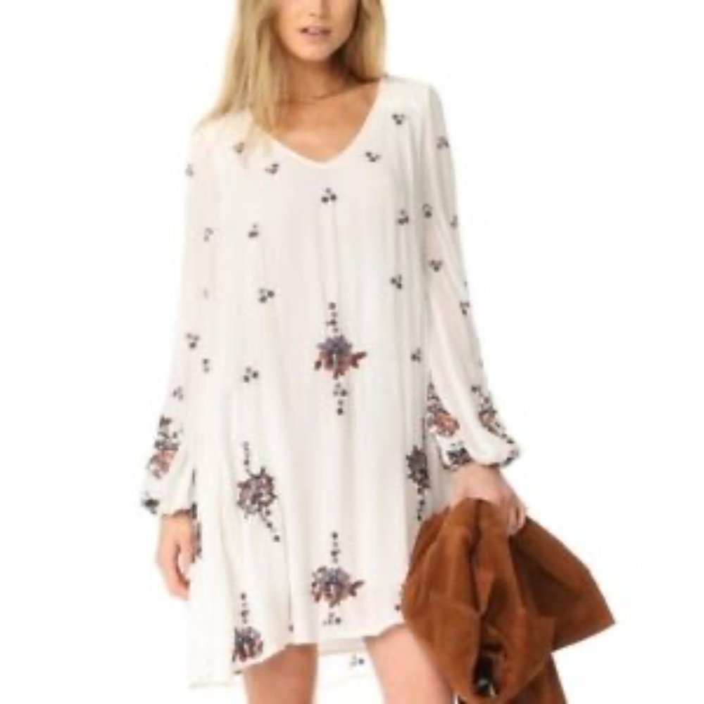 Free People Size M White Embroidered Oxford Mini Dress Open Back Womens Boho